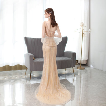 Golden Fishtail Evening Dress