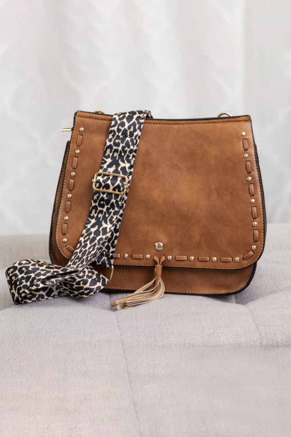 Leopard Guitar Strap Brown Crossbody Saddle Bag Posh Styles Apparel