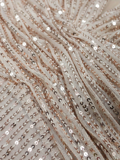 Deep V-Neck, Short Sleeve, Sequin Formal Gown with Waist Ruching