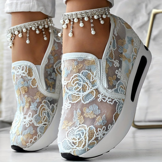 Colorful Embroidered Floral Slip-On Sneakers