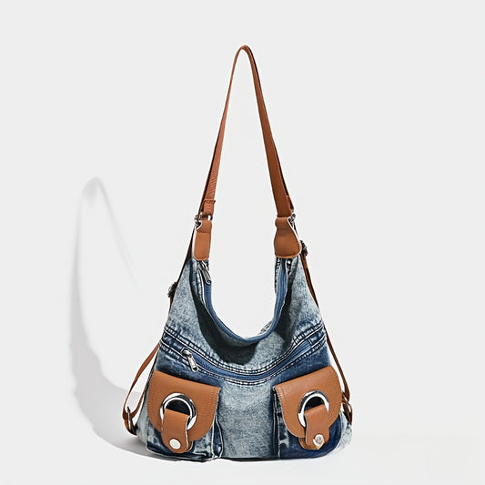 Large Capacity Washed Denim Shoulder Backpack Purse