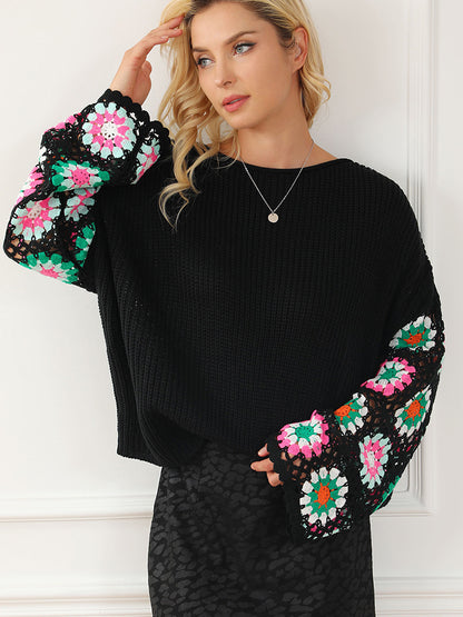 Loose Floral Crochet Knitted Sweater