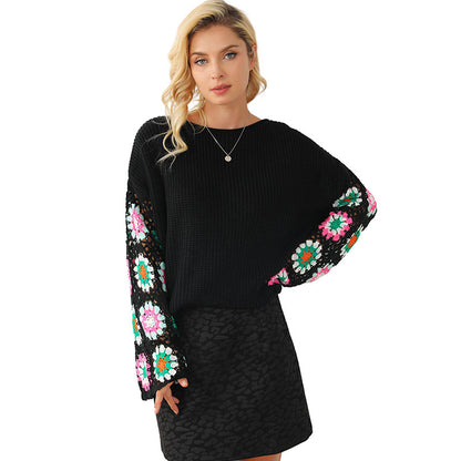 Loose Floral Crochet Knitted Sweater