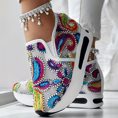 Colorful Embroidered Floral Slip-On Sneakers