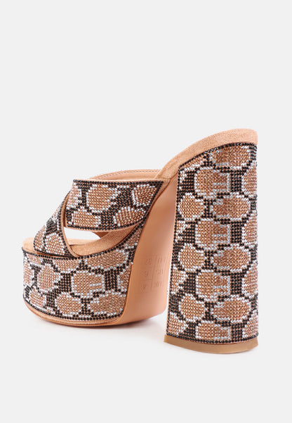 sinful high platform patterned diamante slides-8