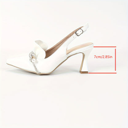 Slim Pointed Toe, Ankle Strap, Rhinestone Accent Stiletto High Heel