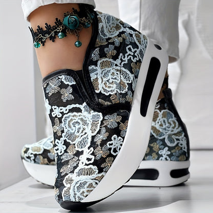 Colorful Embroidered Floral Slip-On Sneakers