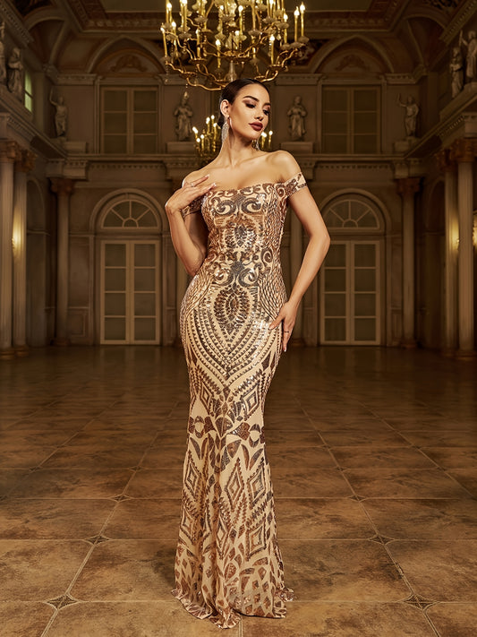 Sequin Off-Shoulder Mermaid Bodycon  Long Formal Gown
