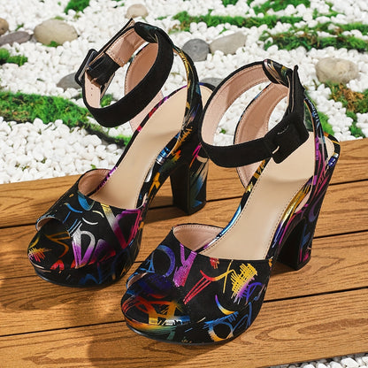 Open Toe, Ankle Strap, Block High Heel Sandals