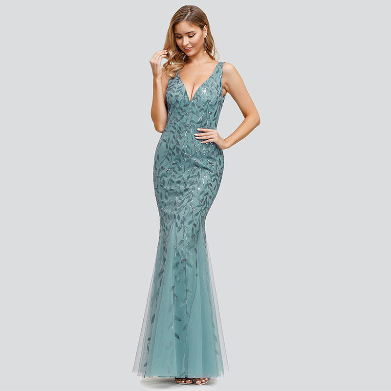 Sleeveless Sequined Fishtail Evening Dress