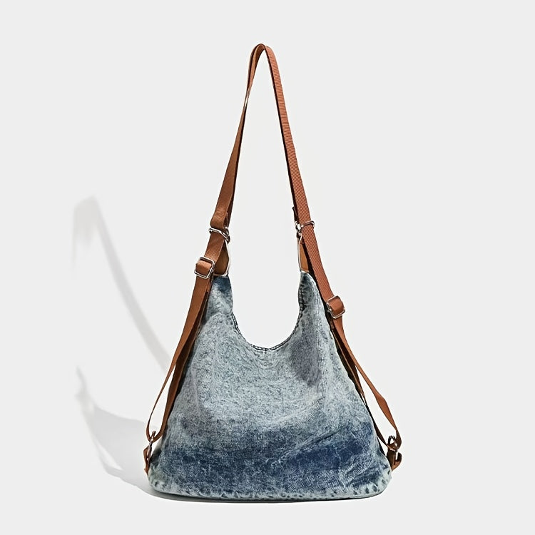 Large Capacity Washed Denim Shoulder Backpack Purse