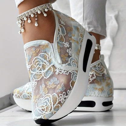 Colorful Embroidered Floral Slip-On Sneakers