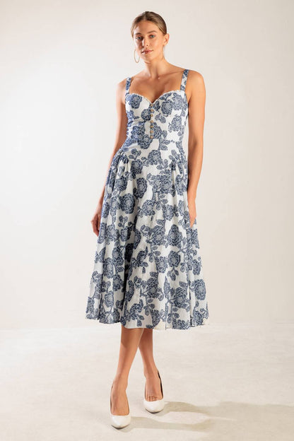 EXPLORING NEW INTERESTS WOVEN MIDI DRESS