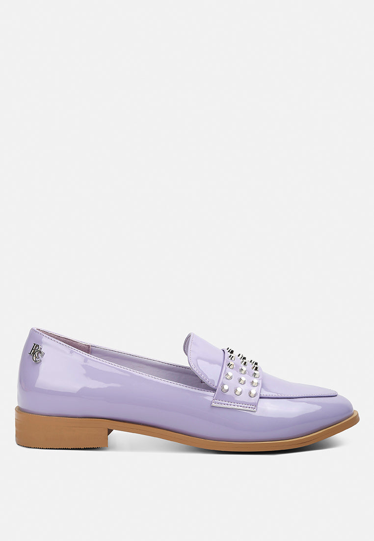 meanbabe semicasual stud detail patent loafers-7