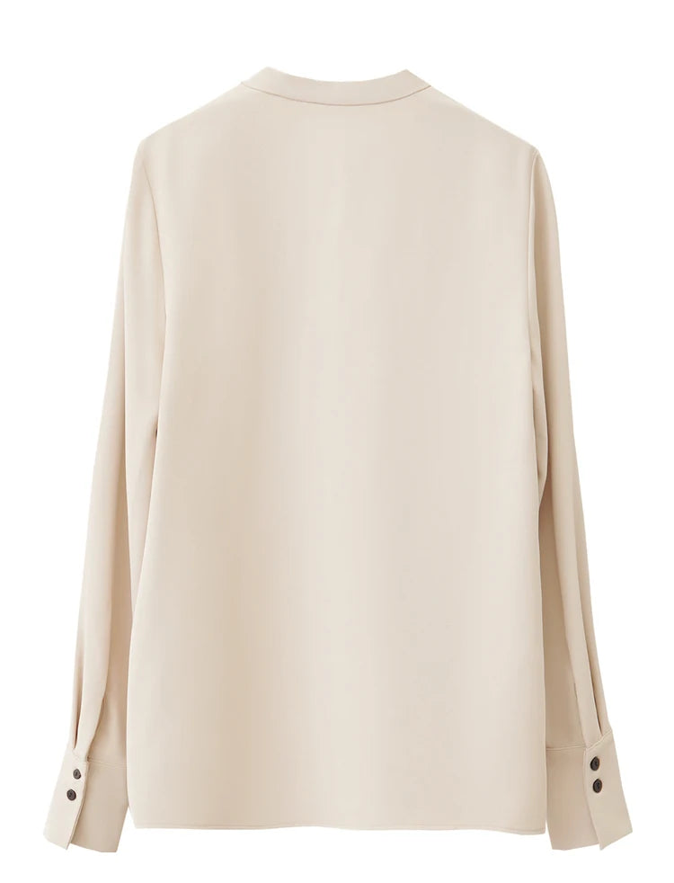 AMII  Stand Collar Lace Up Chiffon Blouse