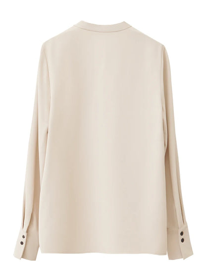 AMII  Stand Collar Lace Up Chiffon Blouse
