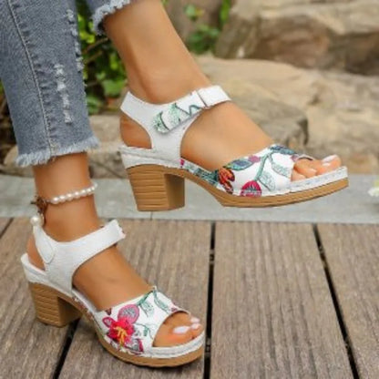 Peep Toe High Heel Floral Sandals