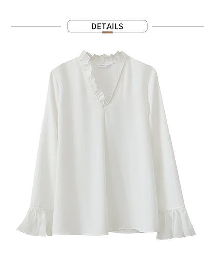AMII Black Ruffle Splicing Loose Chiffon Shirt