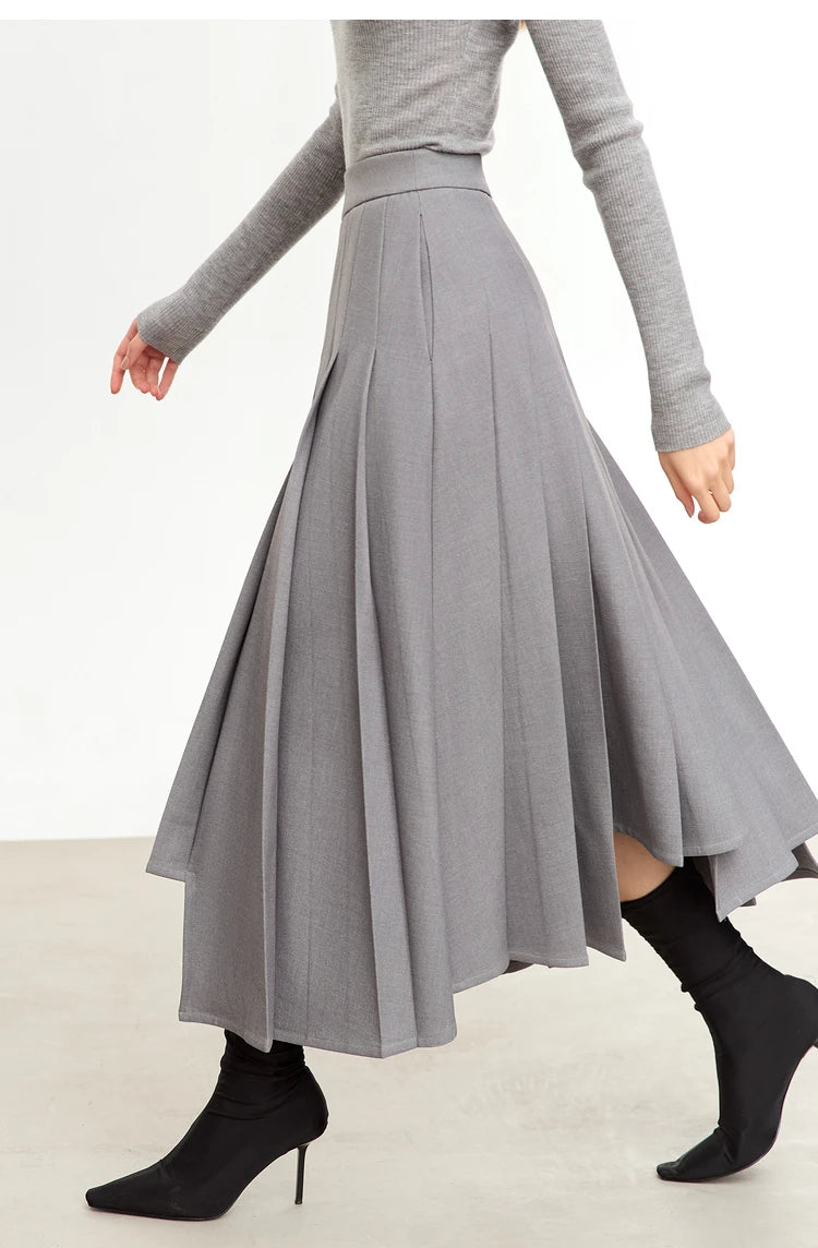 AMII Women's Pleated Skirts 2023 Winter New Three-dimensional Pleated Irregular Wool Loose A-line Solid Lady Skirt 12344247