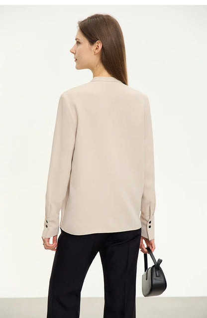 AMII  Stand Collar Lace Up Chiffon Blouse