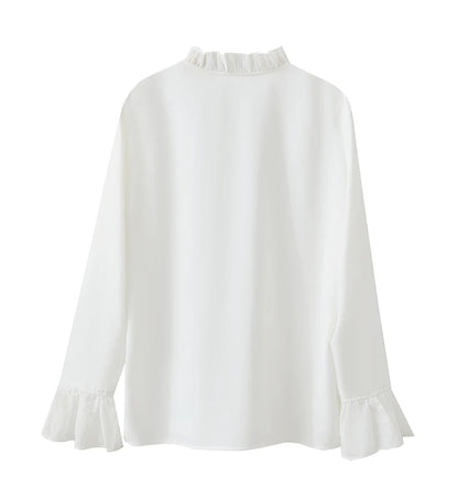 AMII Black Ruffle Splicing Loose Chiffon Shirt