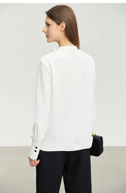 AMII  Stand Collar Lace Up Chiffon Blouse