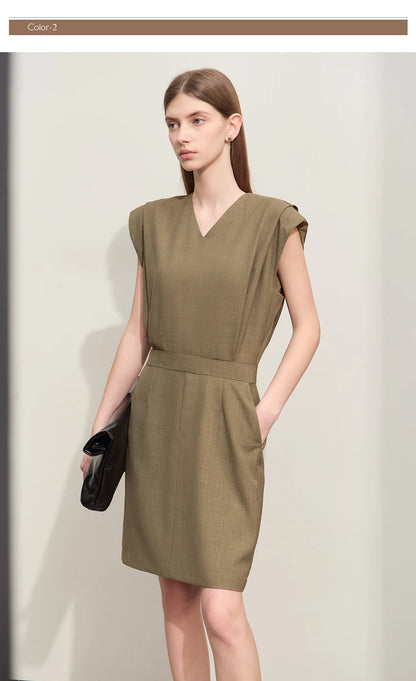 Amii Minimalism V-neck Two-piece Spliced Casual Dress