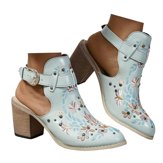 Embroidery Retro High Heeled  Bootie Sandals