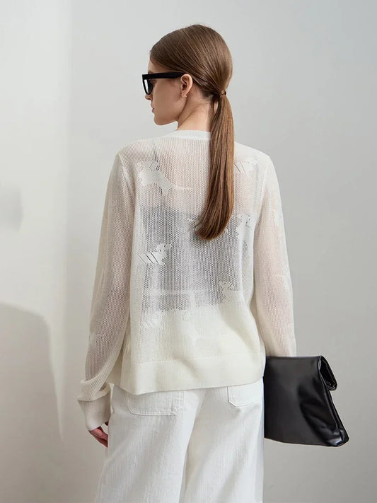 Amii Loose Crew Neck Dog Pattern Wool Shirt
