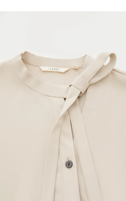 AMII  Stand Collar Lace Up Chiffon Blouse
