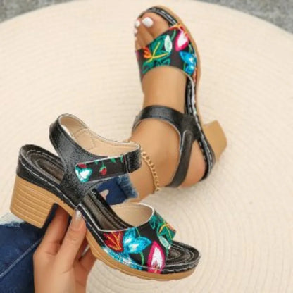 Peep Toe High Heel Floral Sandals