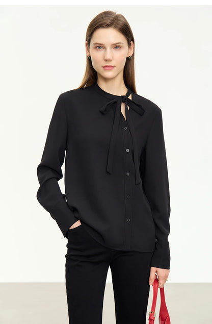 AMII  Stand Collar Lace Up Chiffon Blouse