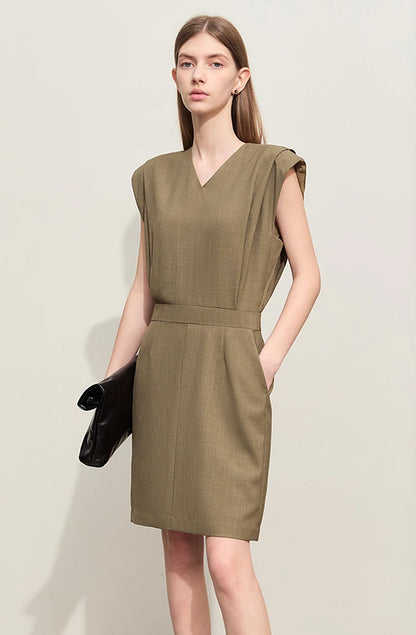 Amii Minimalism V-neck Two-piece Spliced Casual Dress