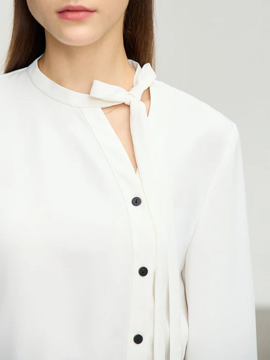 AMII  Stand Collar Lace Up Chiffon Blouse