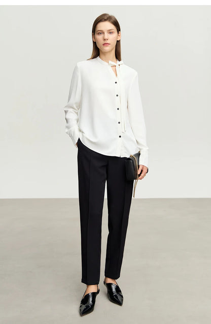 AMII  Stand Collar Lace Up Chiffon Blouse