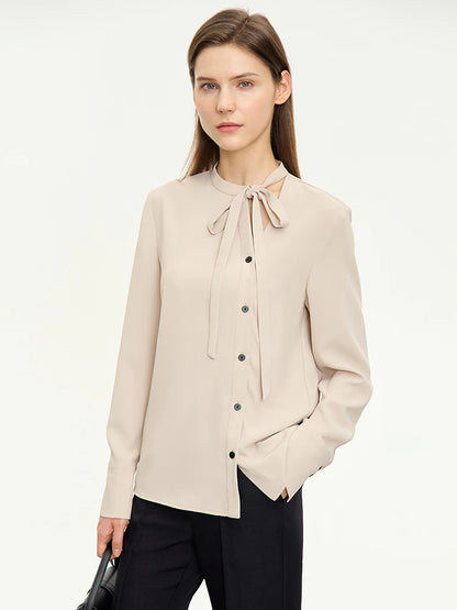 AMII  Stand Collar Lace Up Chiffon Blouse