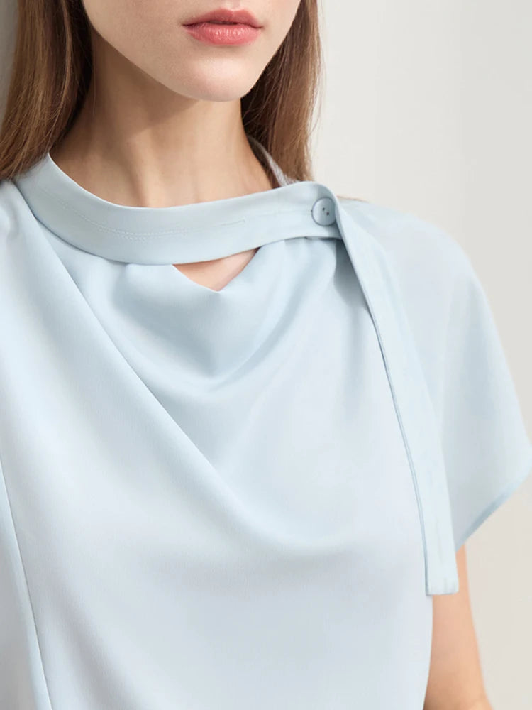 Amii Minimalism Swing Neck Chiffon  Blouse With Tie