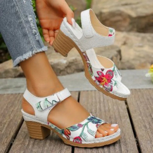 Peep Toe High Heel Floral Sandals