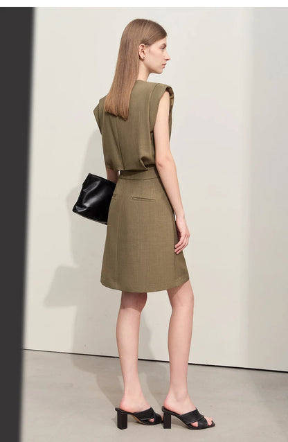 Amii Minimalism V-neck Two-piece Spliced Casual Dress