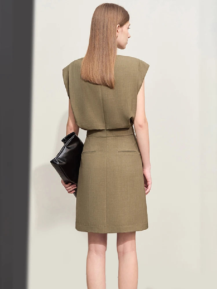 Amii Minimalism V-neck Two-piece Spliced Casual Dress