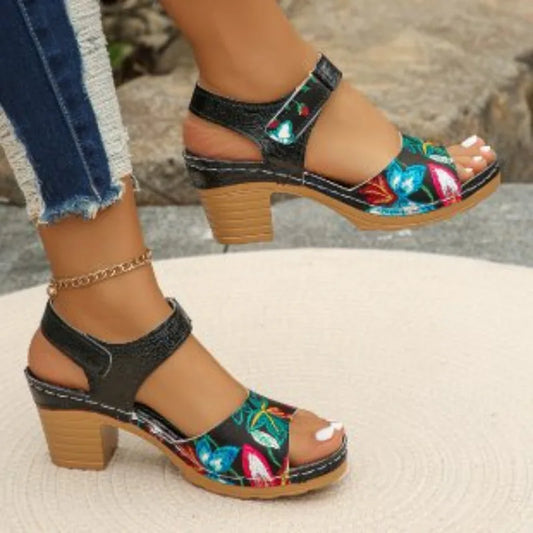 Peep Toe High Heel Floral Sandals