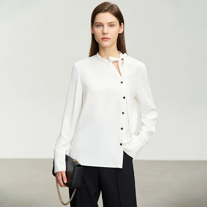 AMII  Stand Collar Lace Up Chiffon Blouse