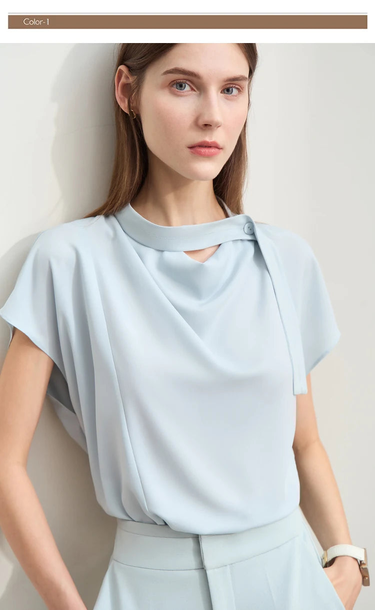 Amii Minimalism Swing Neck Chiffon  Blouse With Tie