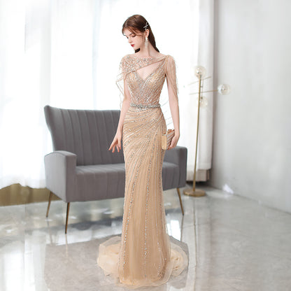 Golden Fishtail Evening Dress