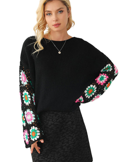 Loose Floral Crochet Knitted Sweater