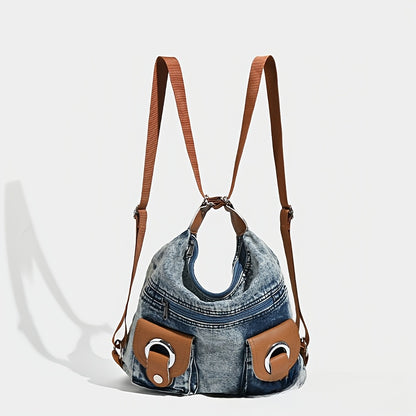 Large Capacity Washed Denim Shoulder Backpack Purse