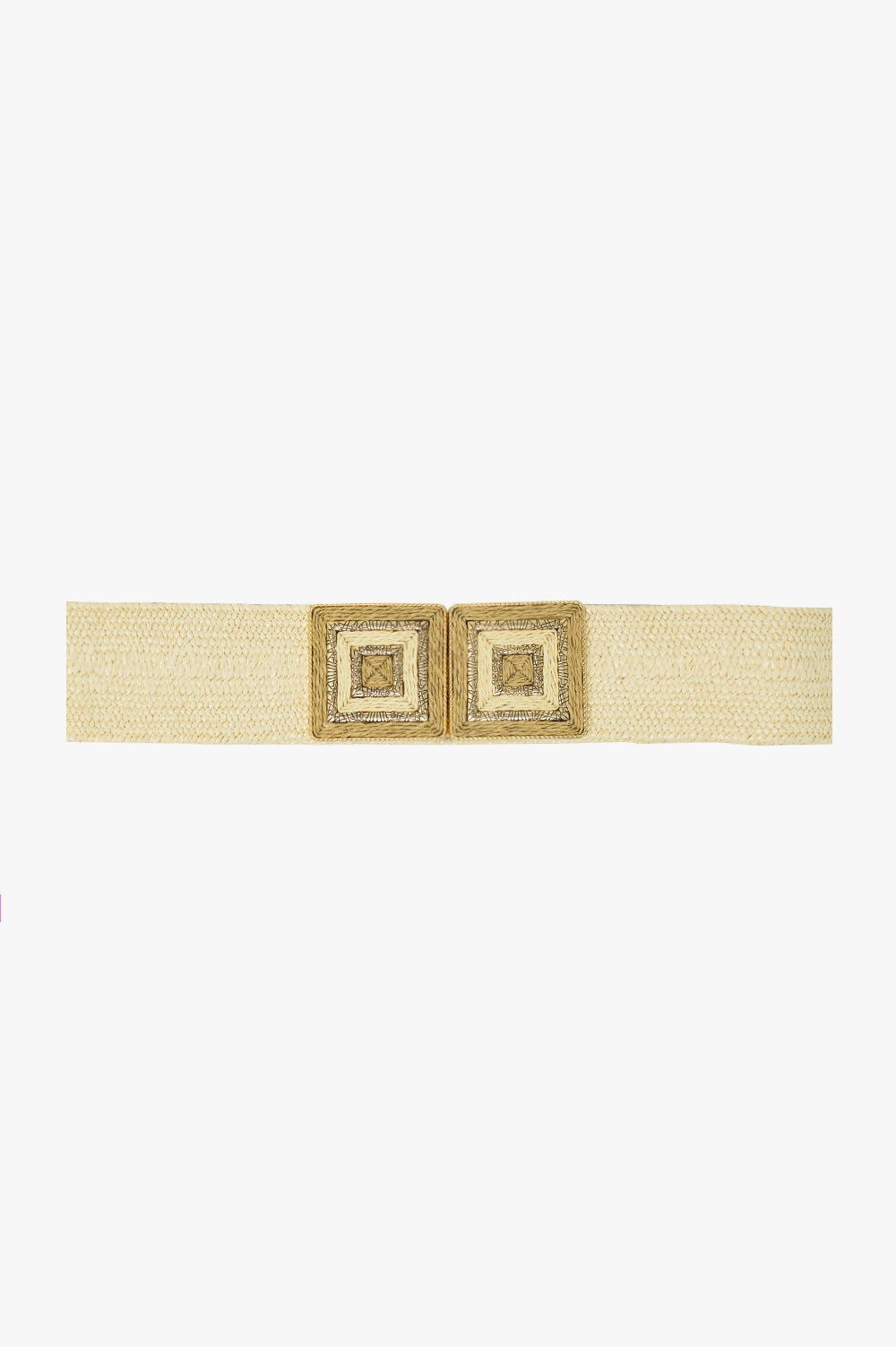 Beige woven belt with square buckle with gold details