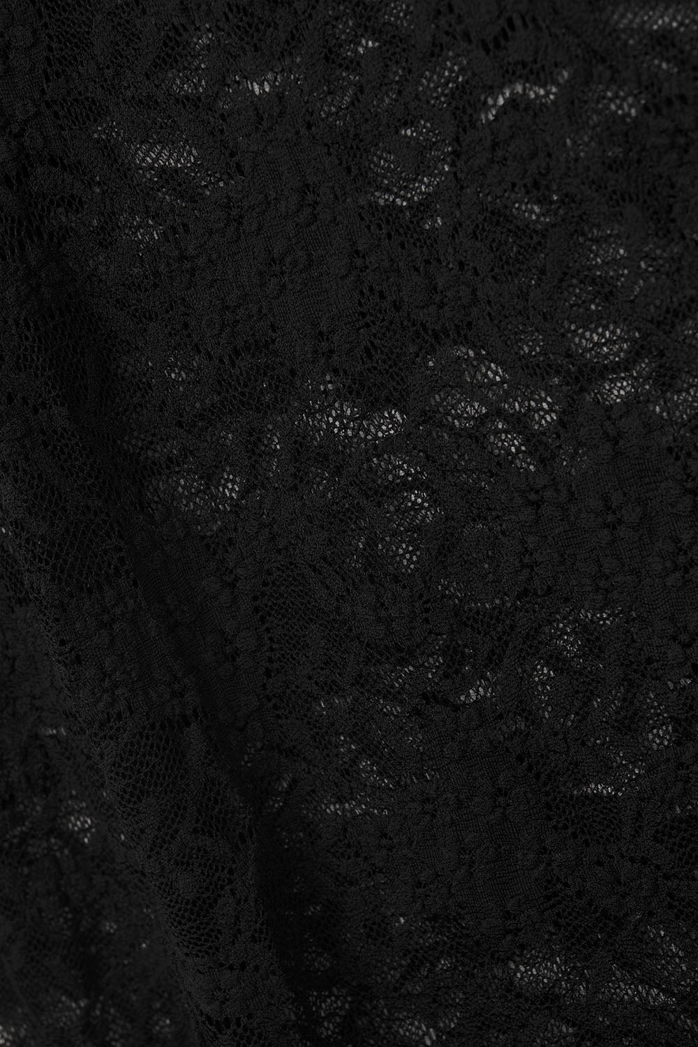 Black lace top with long flared sleeves and ruffles