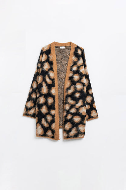 black Leopard print cardigan made of knitted fabric with wool