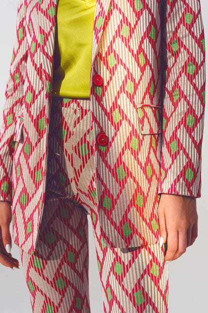 Blazer in pink geometric print